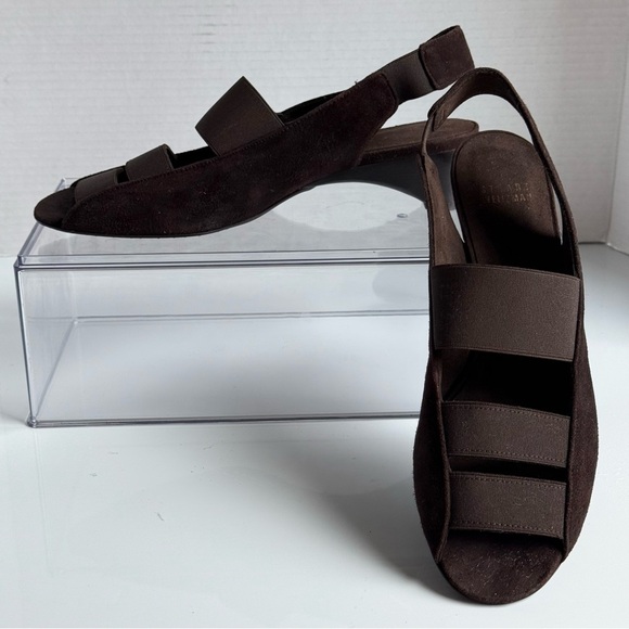 Stuart Weitzman Brown Suede Sandals Kitten Heel Career Comfort Size 9.5N - Picture 4 of 11